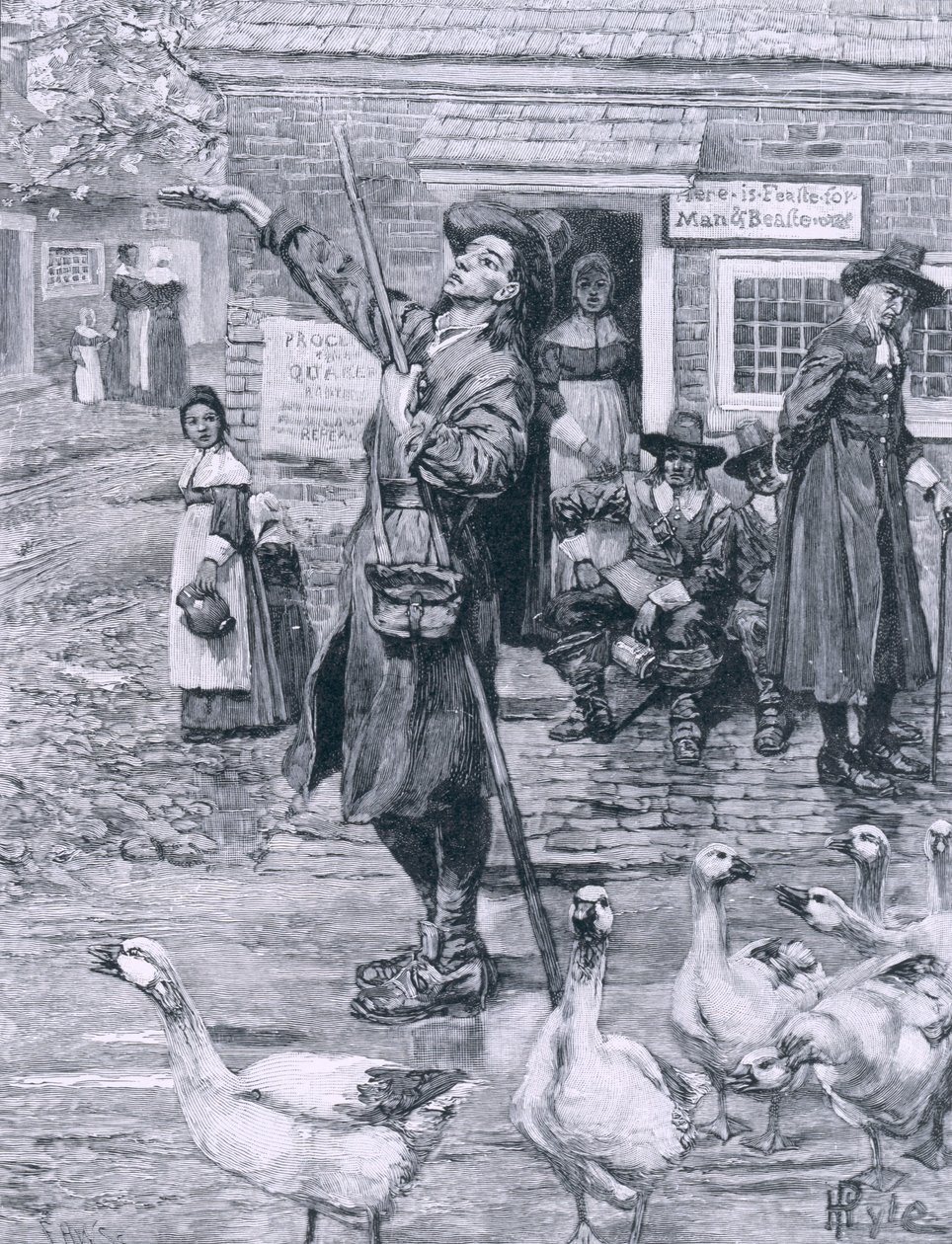 Egy kvéker buzdító New Englandben, illusztráció a „The Second Generation of Englishmen in America” című művéből, Thomas Wentworth Higginson, pub. a Harper