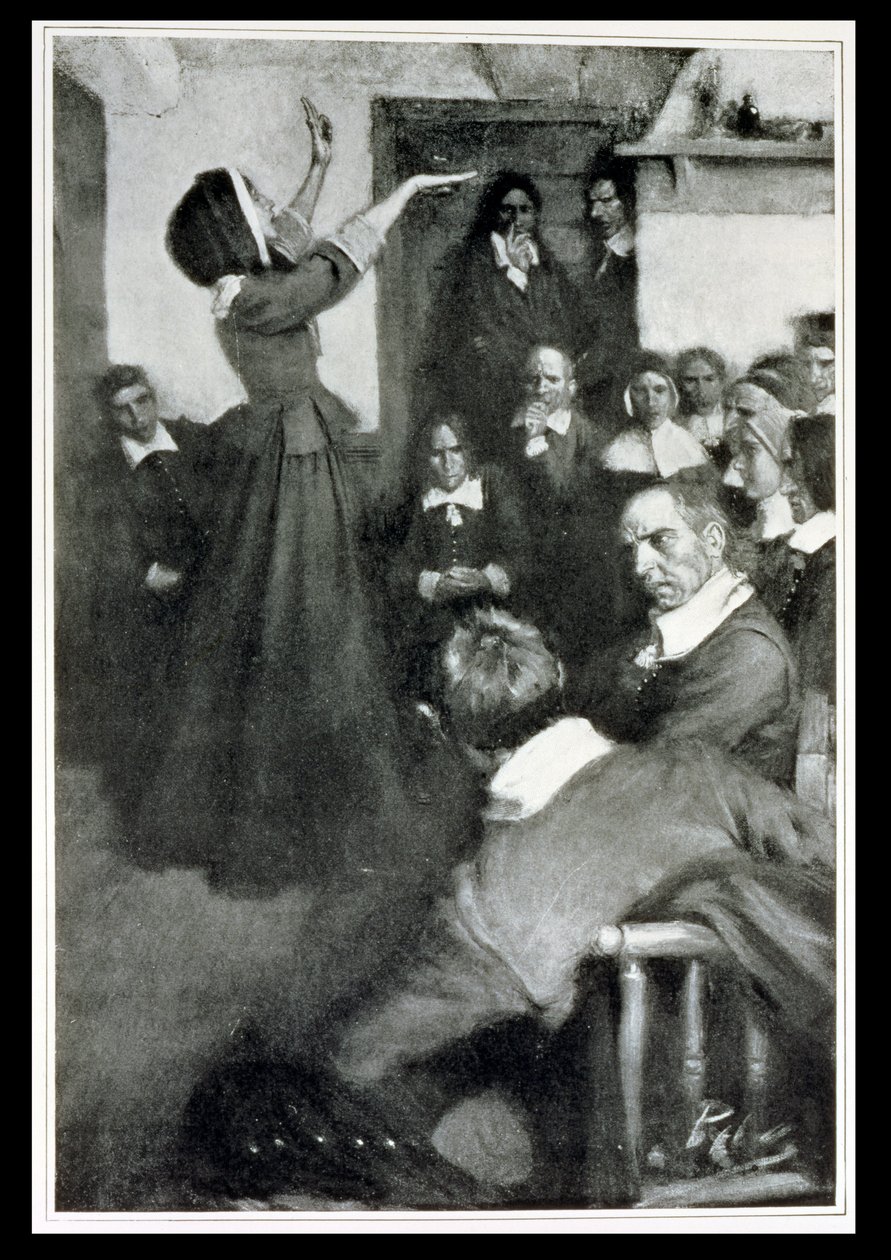 Anne Hutchinson prédikál a bostoni házában, 1637. Illusztráció Woodrow Wilson 