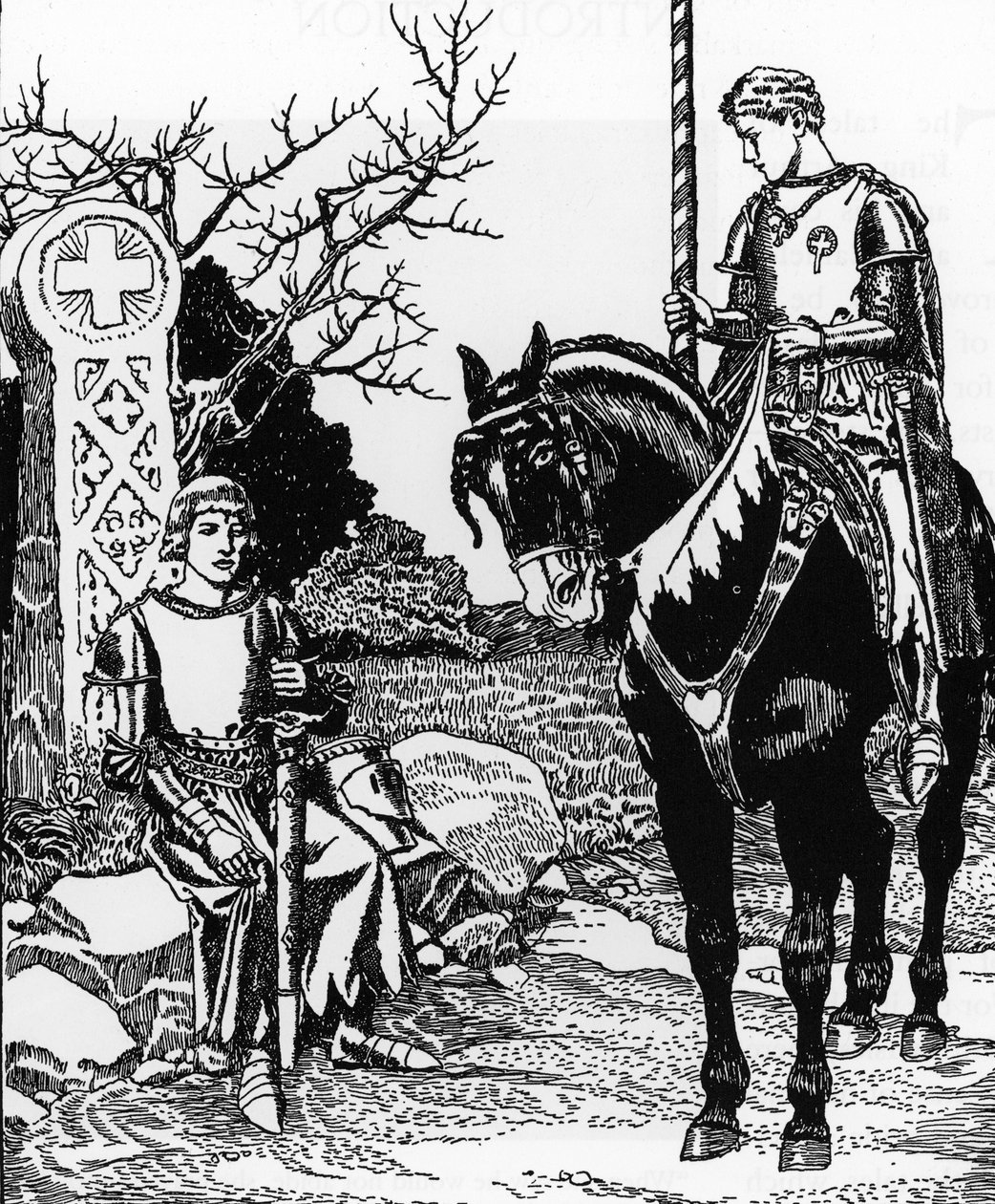 Arthur-legenda: Galahad találkozik Melyas de Lyle-lel Howard Pyle (1853-1911) illusztrációja A Grál története és Arthur elmúlása című 1910-es magángyűjteményből alkotó: Howard Pyle