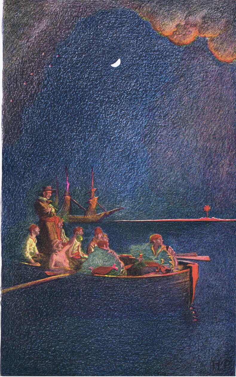 Burning the hajó, a Howard Pyles Book of Pirates könyvéből, amelyet a Harper & Bros adott ki, 1921 alkotó: Howard Pyle