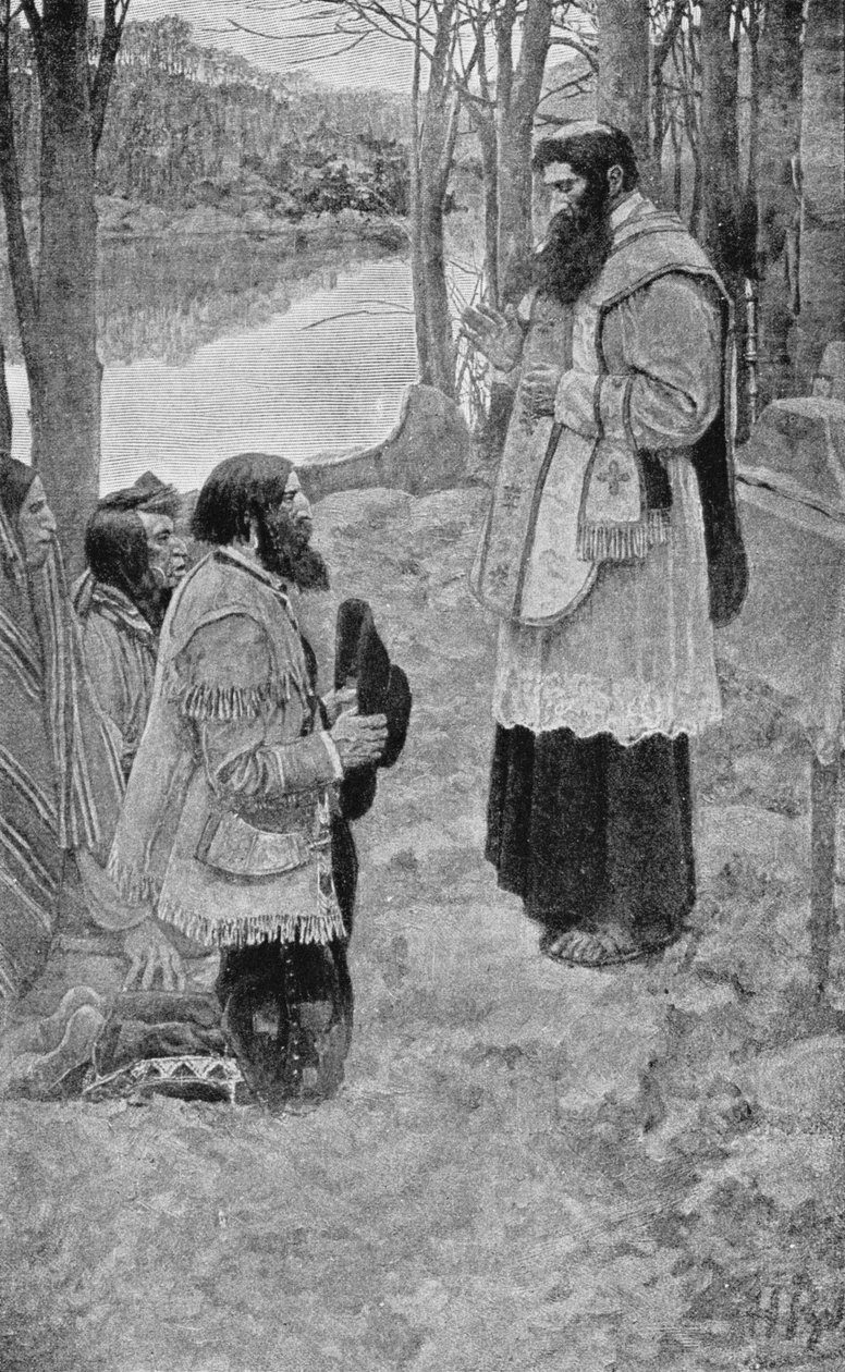 Hennepin atya misét celebrál, illusztráció Francis Parkman 