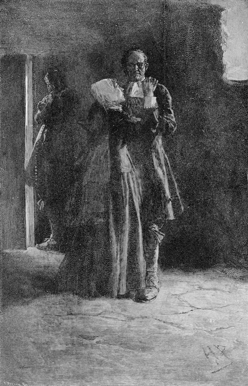 Giles Corey a börtönben, metszett Frank French (1850-1933) illusztrációja Mary E. Wilkins „Giles Corey, Yeoman” című művéből, pub. a Harper