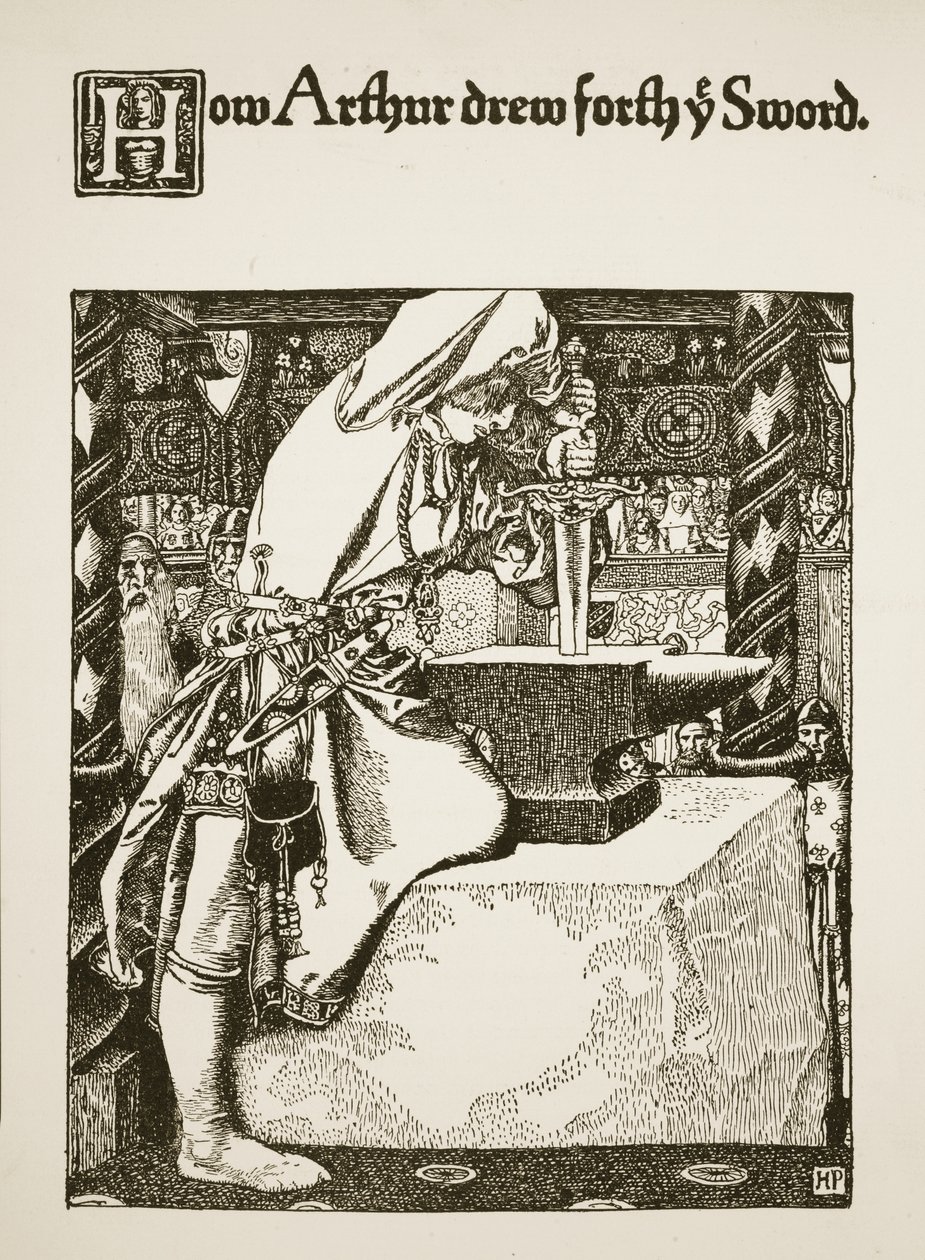 Hogyan húzta ki Arthur a kardot, illusztráció az „Artúr király és lovagjai története” című könyvből, 1903 alkotó: Howard Pyle