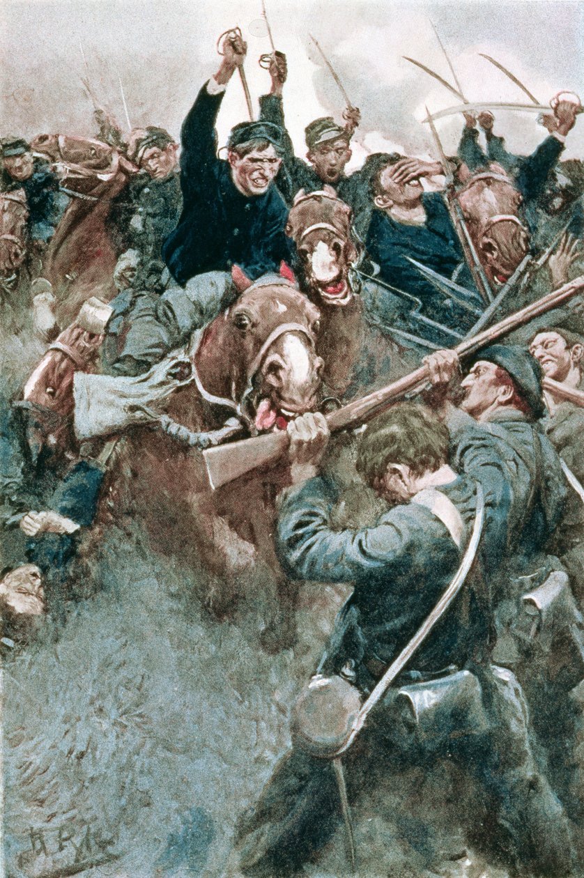 Jackson dandárja kőfalként áll a bikafuttatás szövetségi támadása előtt, illusztráció a „Non-Combatants” című művéből, Robert W. Chambers, pub. a Harper