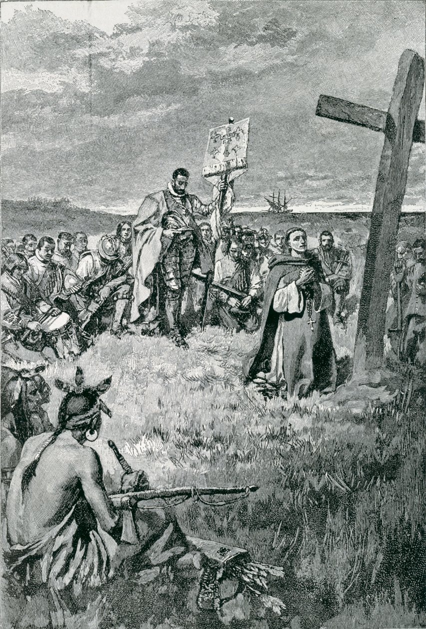 Jacques Cartier (1491-1557) Kereszt felállítása Gaspe-nál, illusztráció Thomas Wentworth Higginson „The French Voyageurs” című művéből, pub. a Harper