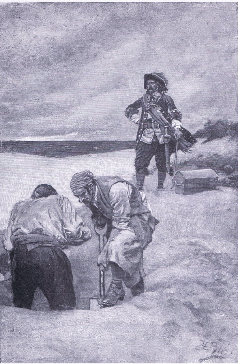 Kidd a Gardiners-szigeten, Howard Pyles kalózok könyvéből, amelyet a Harper & Bros adott ki, 1921 alkotó: Howard Pyle