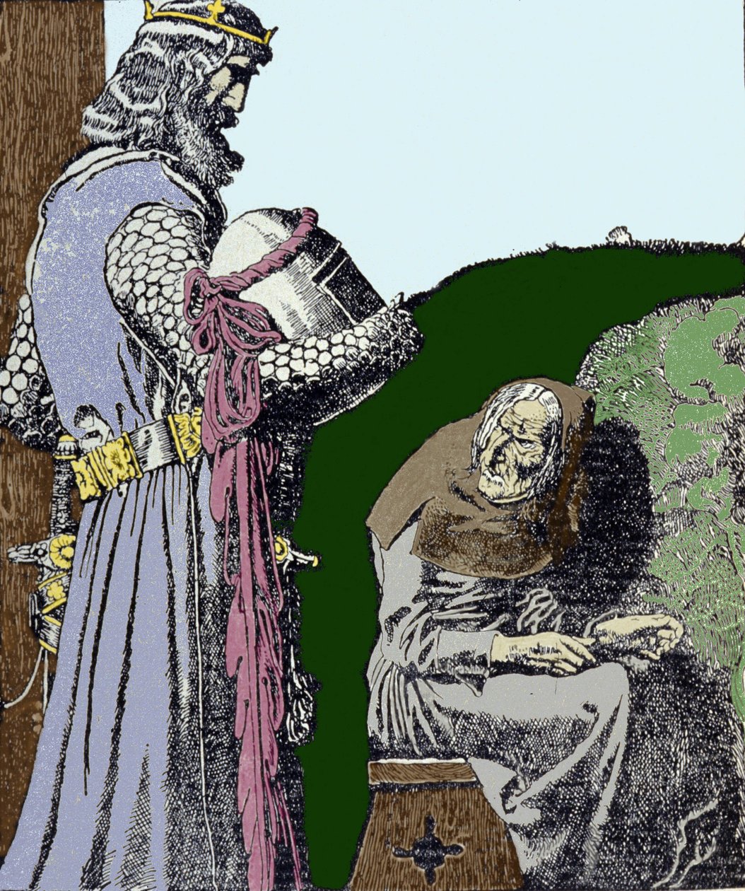 Arthur király (Artus) és a boszorkány. Illusztráció: Howard Pyle (1853-1911), amerikai illusztrátor. alkotó: Howard Pyle