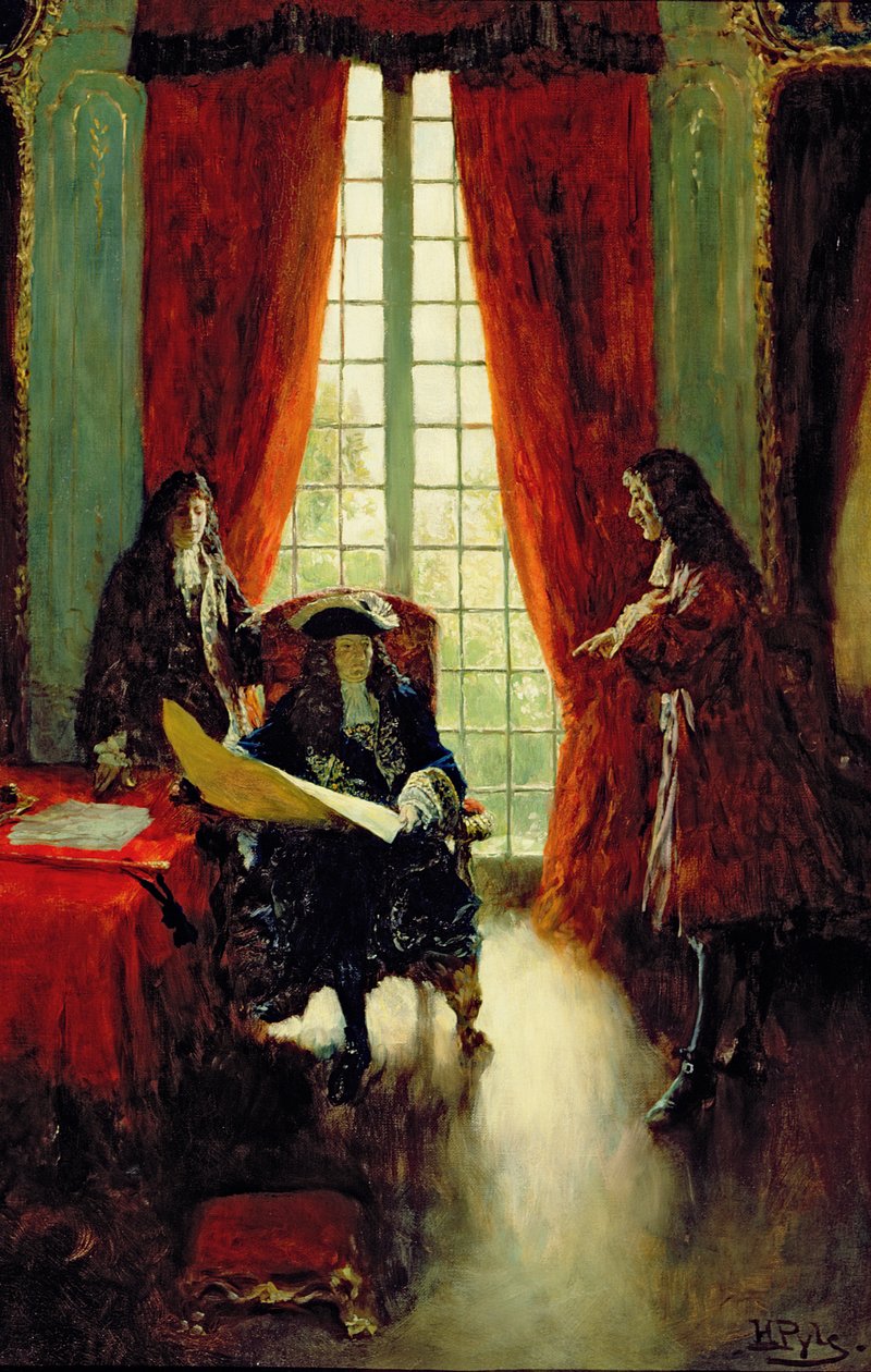 La Salle engedélyt kér a királytól a Mississippi felfedezésére, Henry Loomis Nelson (1846-1908) "The Great La Salle" című művéből, a Harper