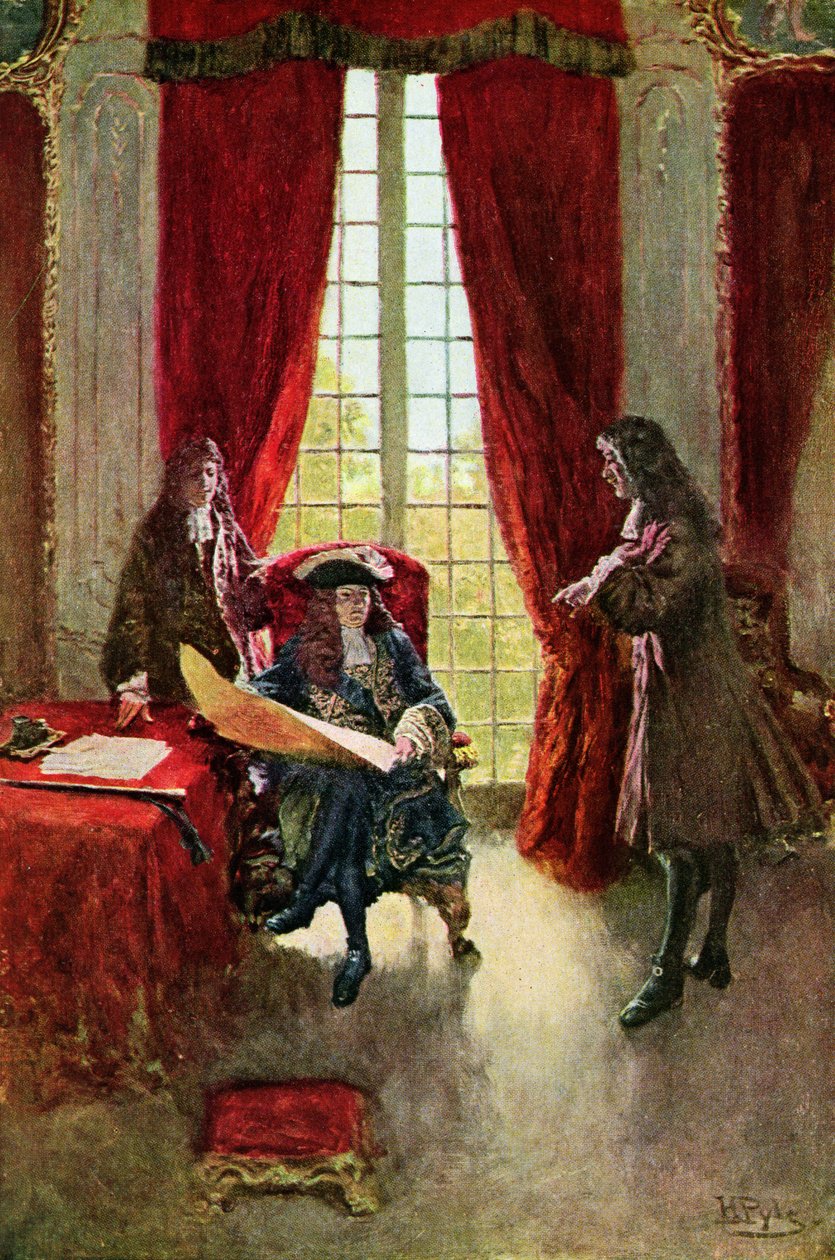 La Salle engedélyt kér a királytól a Mississippi felfedezésére, illusztráció Henry Loomis Nelson "The Great La Salle" című művéből, pub. a Harper
