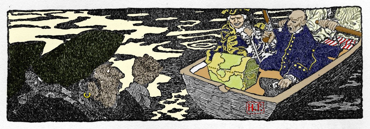 Jack Ballister kalóz "Jack Ballister vagyonának története" a "Spanyol fő kalózai és maroonászai könyve" című könyvben, Howard Pyle (1853-1911), illusztrátor Amerika alkotó: Howard Pyle
