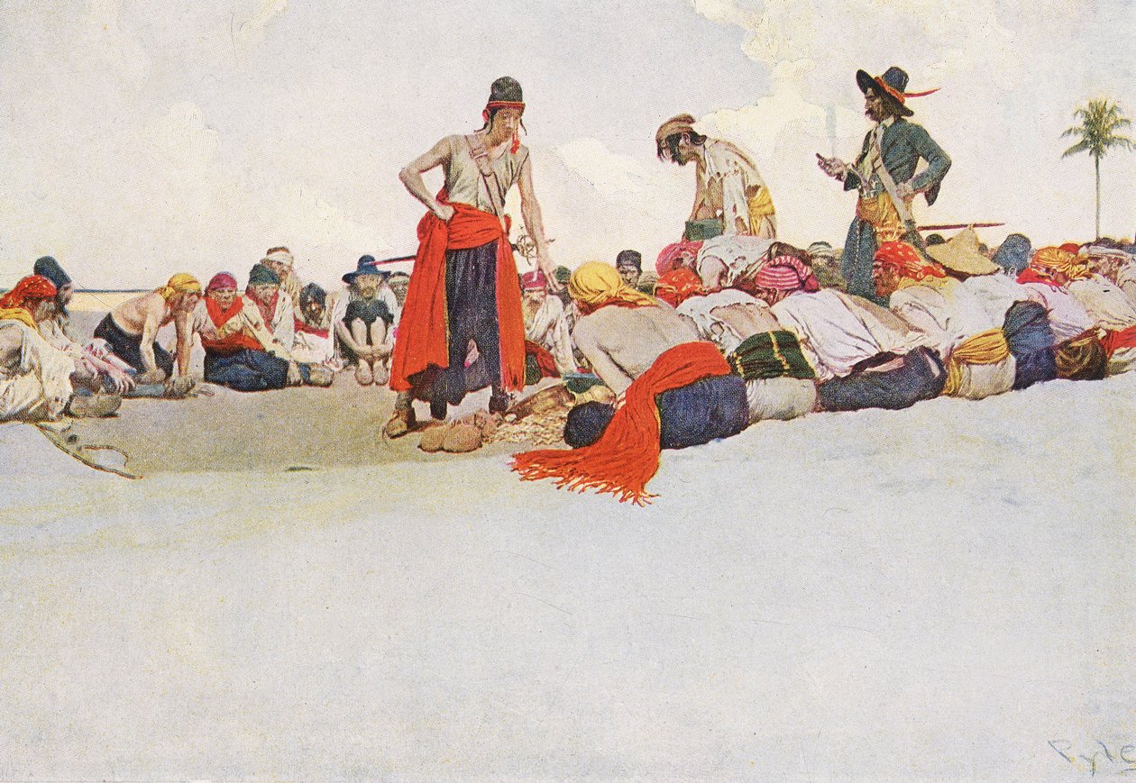 Így osztották szét a kincset, 20. század eleje (könyvillusztráció) alkotó: Howard Pyle