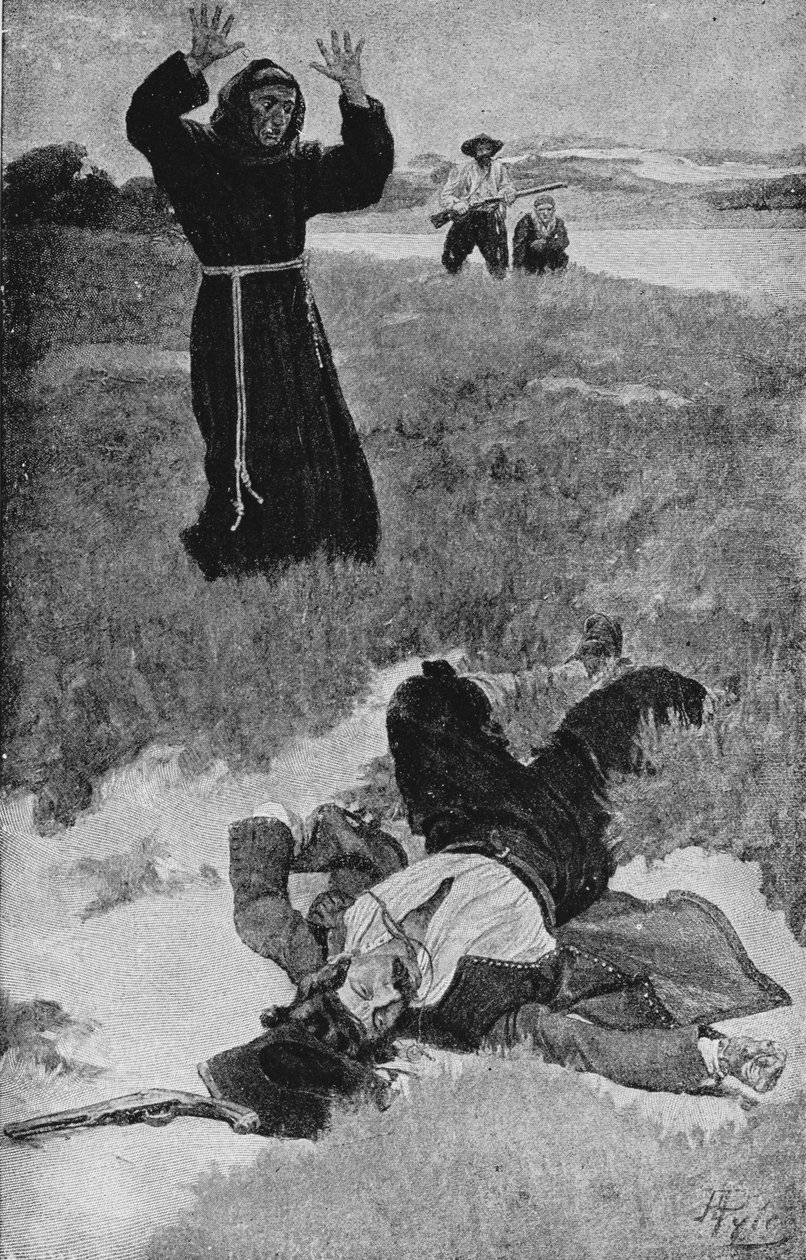 La Salle meggyilkolása, illusztráció Francis Parkman „La Salle és a Nagy Nyugat felfedezése” című művéből alkotó: Howard Pyle