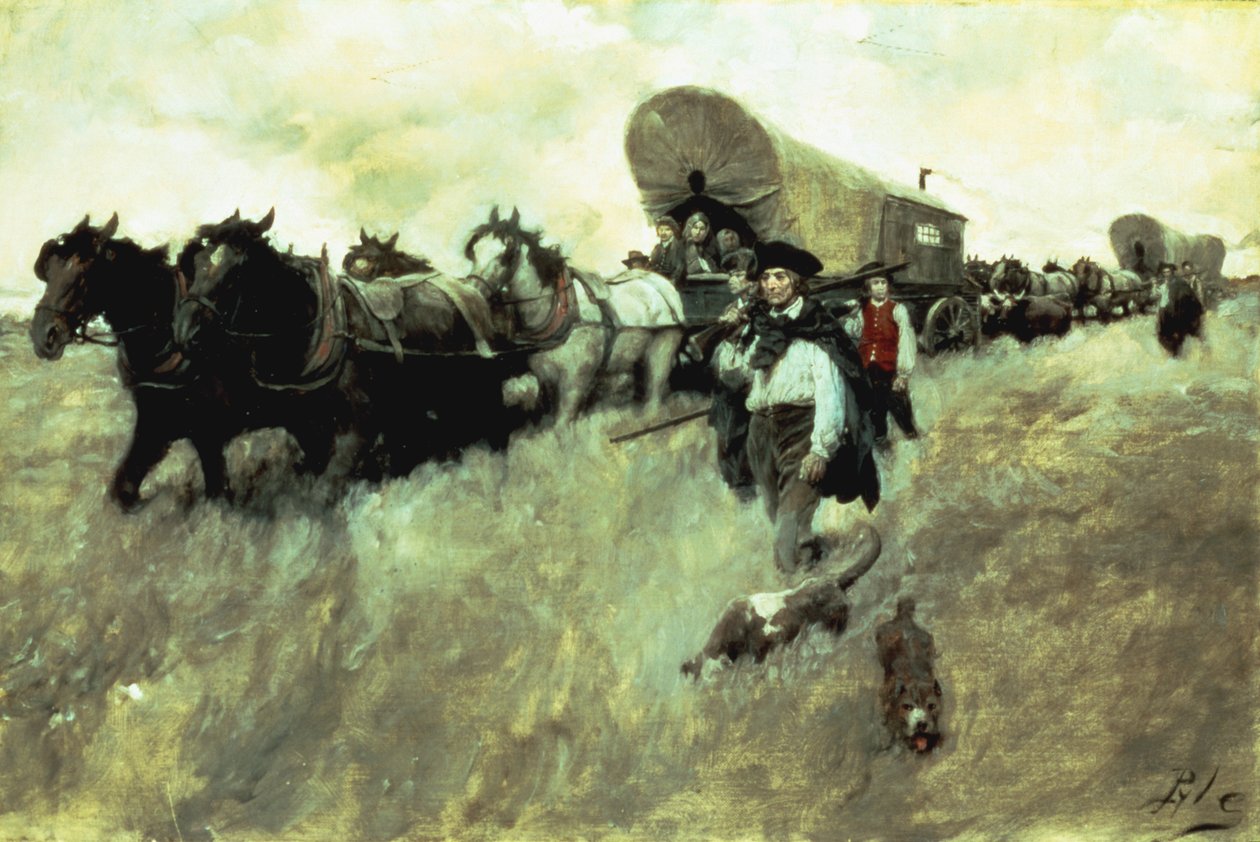 A Connecticuti telepesek belépése a nyugati rezervátumba, 1795 alkotó: Howard Pyle
