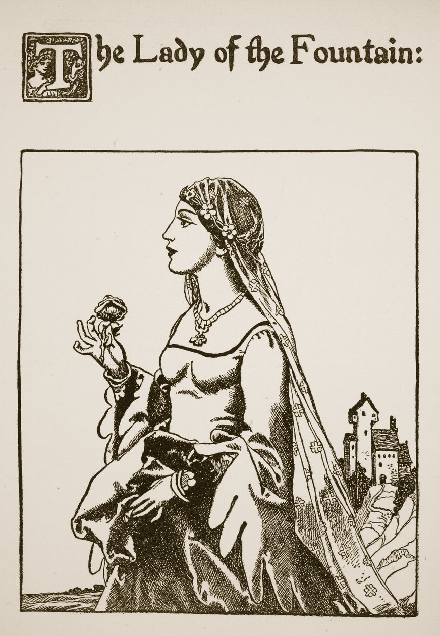 A szökőkút hölgye, illusztráció a Sir Launcelot és társai történetéből, 1907 alkotó: Howard Pyle