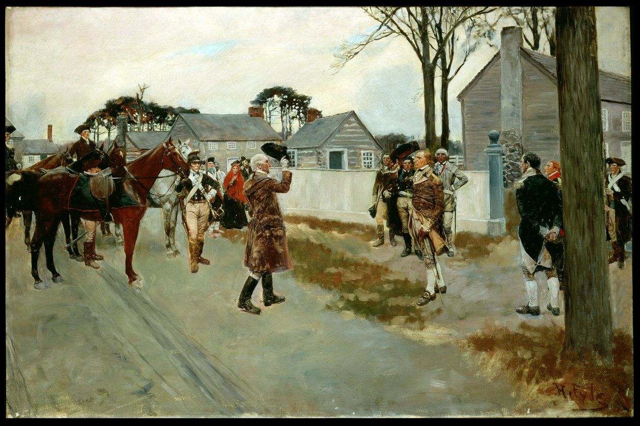 Greene és Gates találkozása Charlotte-ban, N.C., Henry Cabot Lodge (1850-1924) „A forradalom története” című művéből (olaj, vászon) alkotó: Howard Pyle