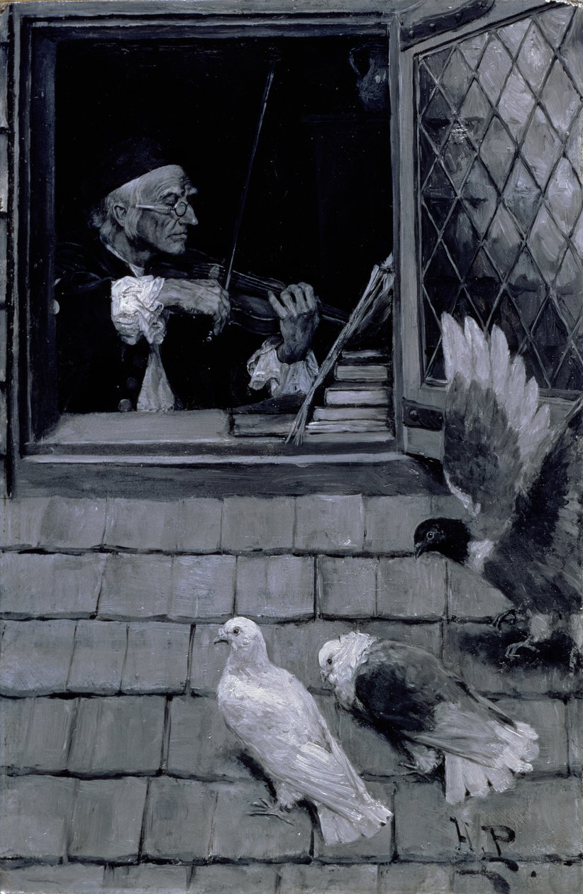 A régi hegedű, 1894 (olaj, vászon és grisaille) alkotó: Howard Pyle