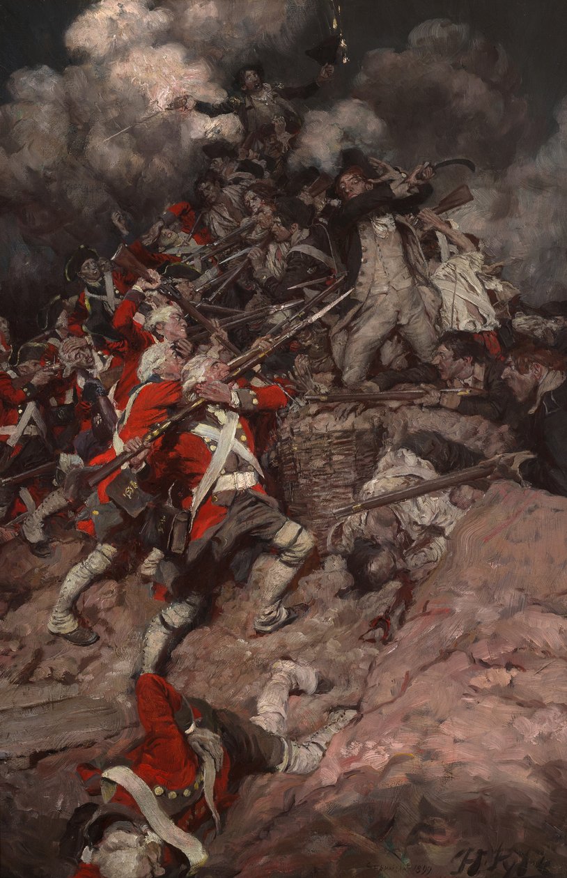 Felmásztak a korlátra, és a gerincen át, a britek felé rohantak. alkotó: Howard Pyle