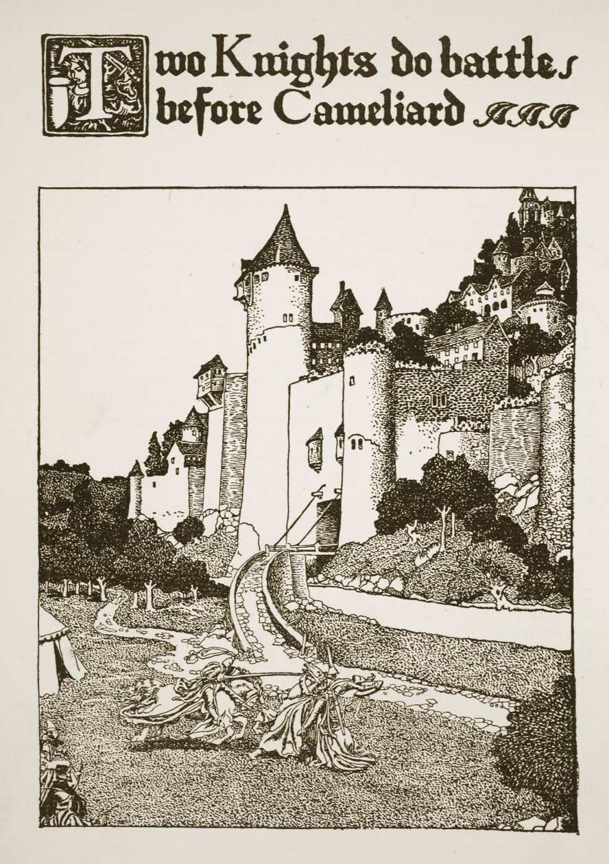 Két lovag harcol Cameliard előtt, illusztráció az „Artúr király és lovagjai története” című filmből, 1903 alkotó: Howard Pyle