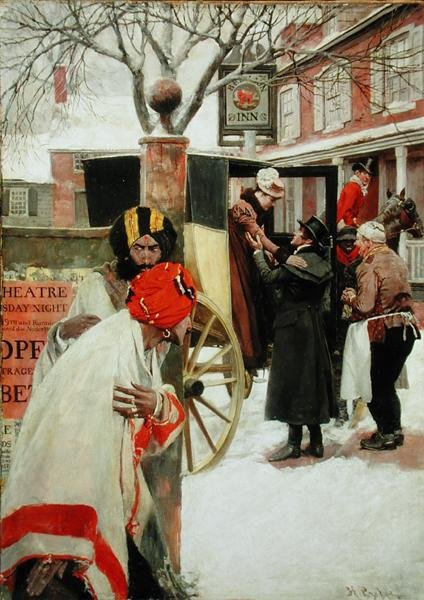Az utazás utolsó szakaszában megálltak vacsorázni egy kocsmában (vagy a kémekben), Howard Pyle „A vér ára” című művéből (olaj, vászon) alkotó: Howard Pyle
