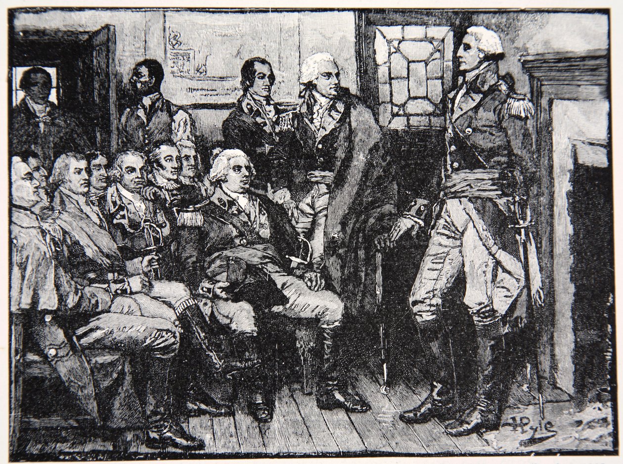 Washington és tábornokai egyeztetve, 1783. március 15., illusztráció a Harper