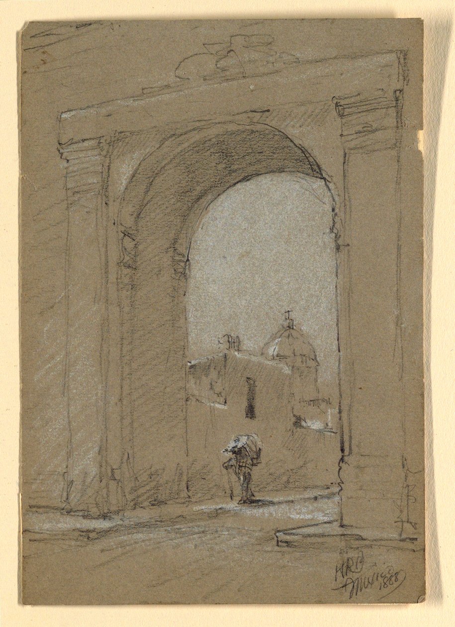 Rajz, Városkapu Mexikóban., 1888 alkotó: Howard Russell Butler
