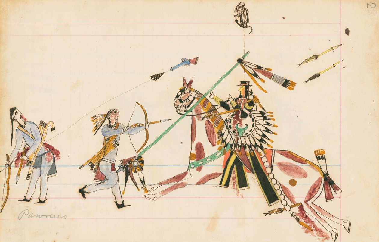Pawnees, 1874-75 (toll, tinta és WC főkönyvi papíron) alkotó: Howling Wolf