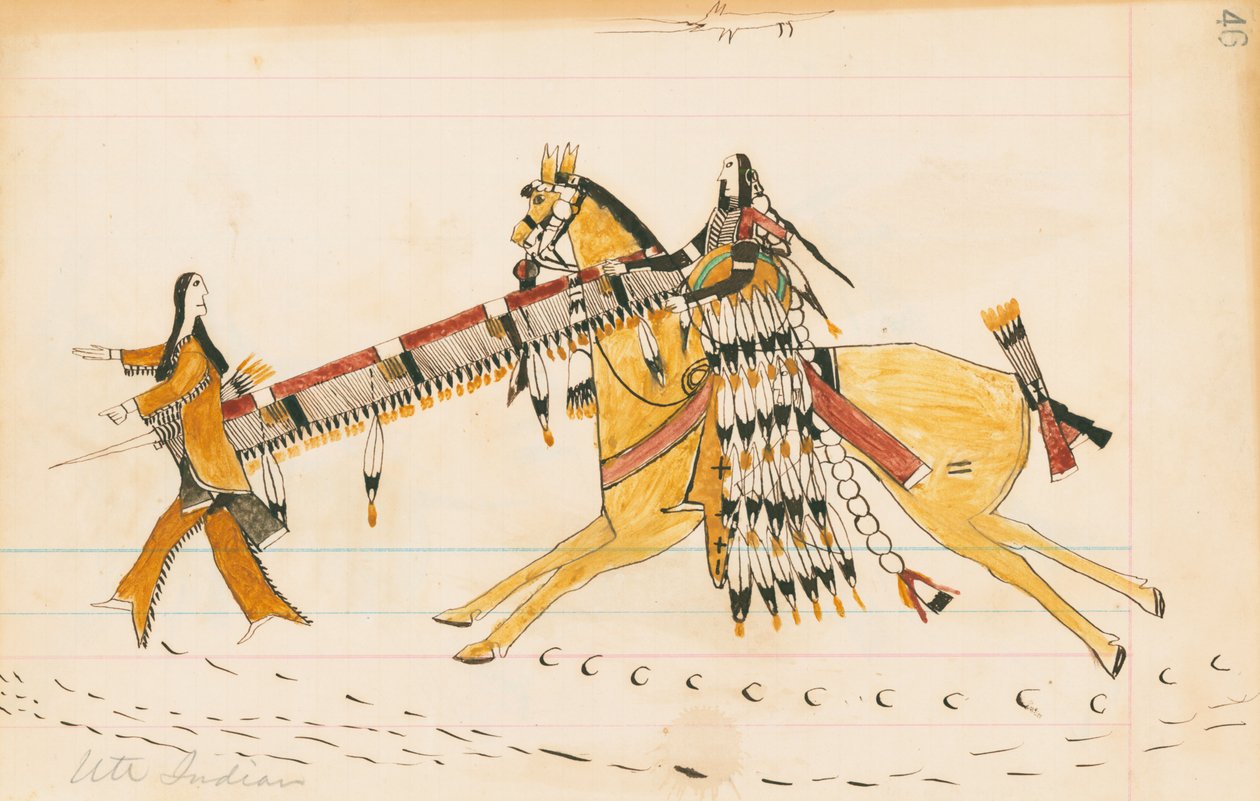 Ute Indian, 1874-75 (toll, tinta és WC a főkönyvi papíron) alkotó: Howling Wolf