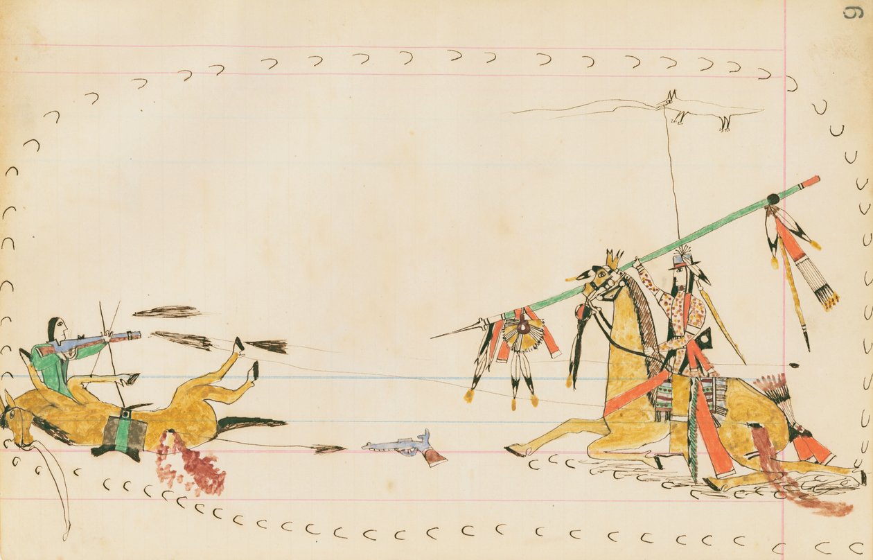 Üvöltő farkas és egy másik harcos, 1874-75 (toll, tinta és WC a főkönyvi papíron) alkotó: Howling Wolf