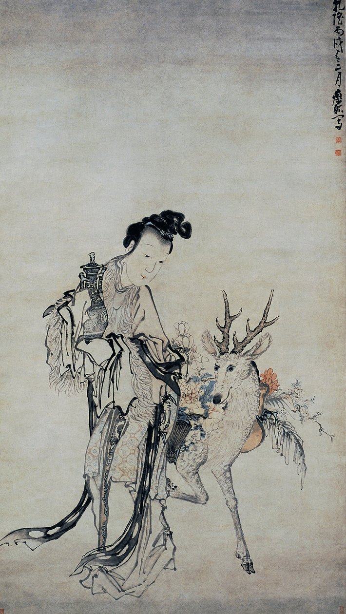 Ma-gu Vázát tart, szarvassal alkotó: Huang Shen
