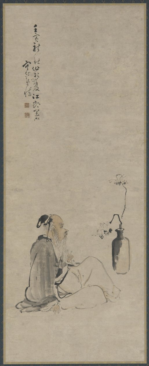 Idős ember, aki a magnólia ágait nézi egy vázában, Qing-dinasztia, 1722 (tinta és szín a papíron) alkotó: Huang Shen