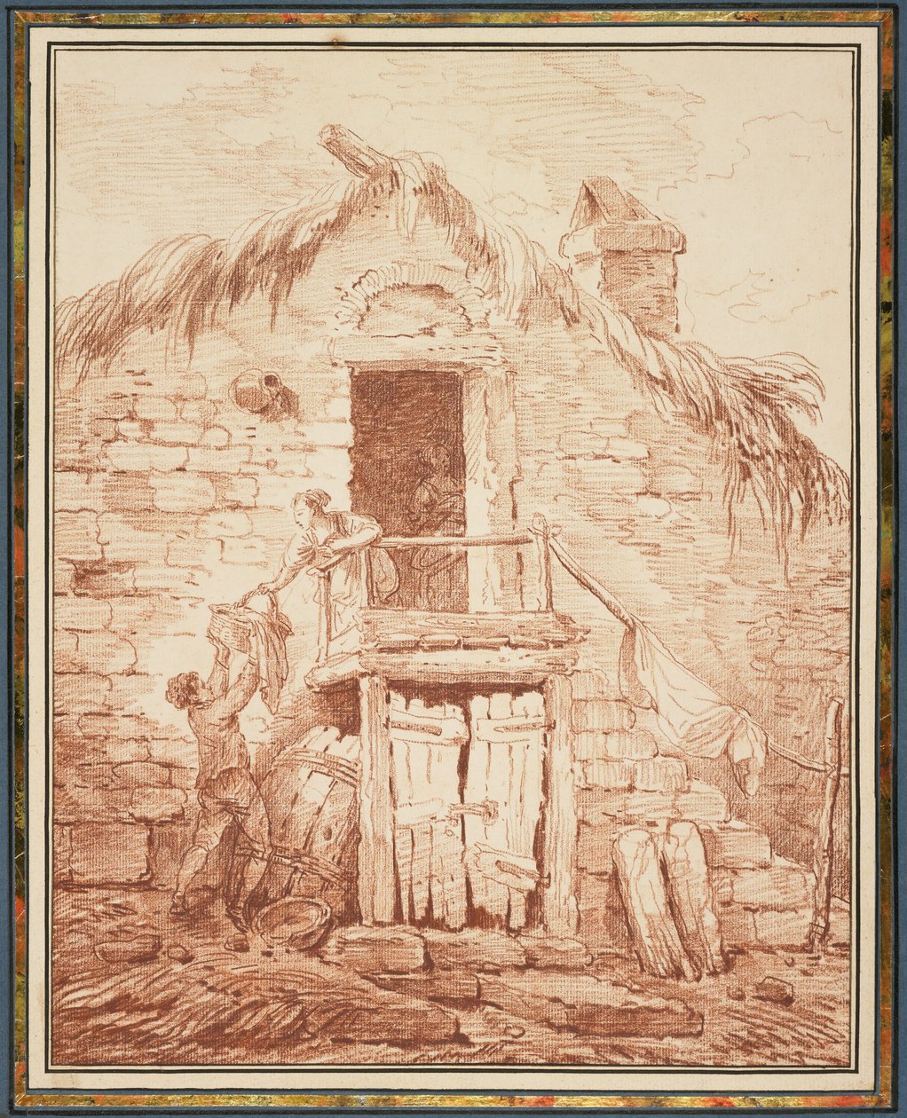 Egy kőház, 1774 körül (konte zsírkréta fehér fektetett papíron) alkotó: Hubert Robert
