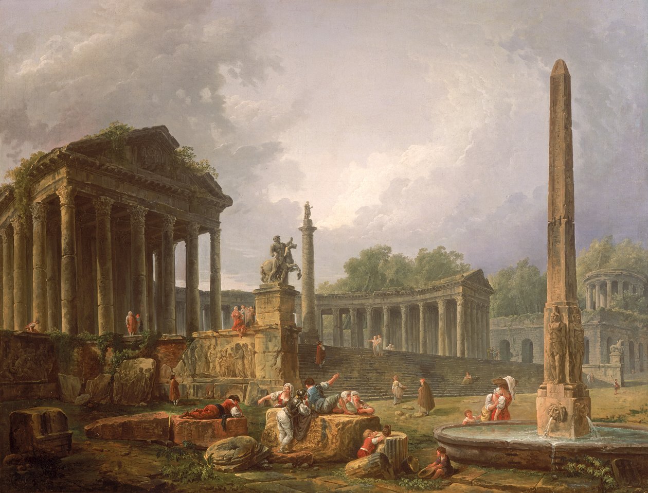 Építészeti Capriccio templommal és obeliszkkel, 1798 alkotó: Hubert Robert