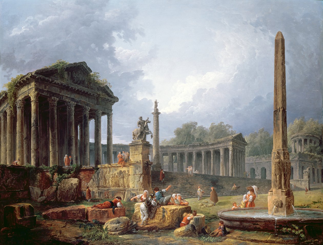 Építészeti capriccio obeliszkszel, 1768 alkotó: Hubert Robert