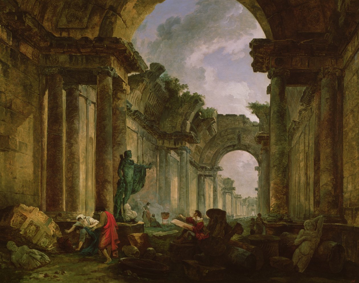Képzeletbeli kilátás a Louvre nagygalériájáról a romokban, 1796 alkotó: Hubert Robert