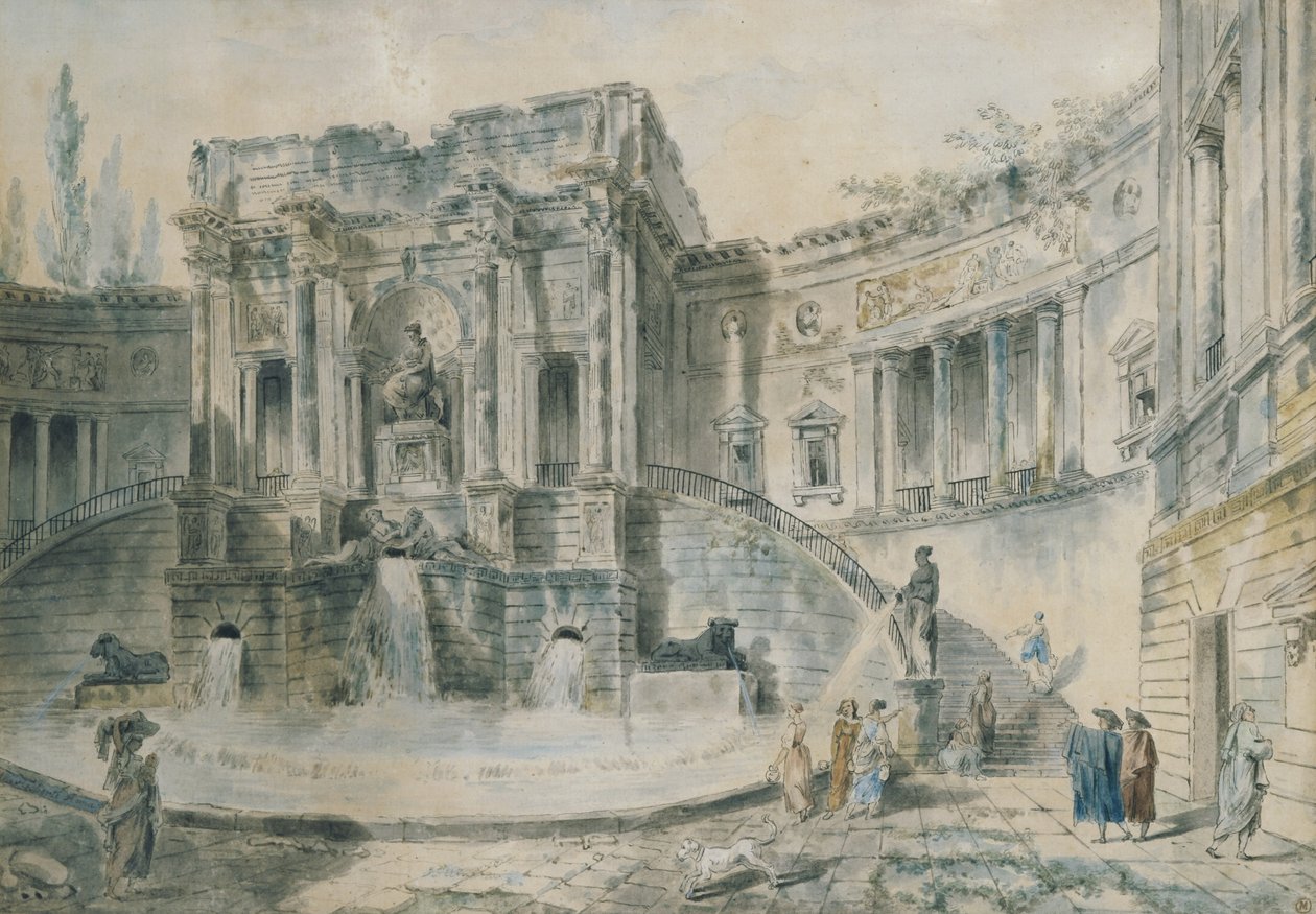 Táj romokkal (akvarell) alkotó: Hubert Robert