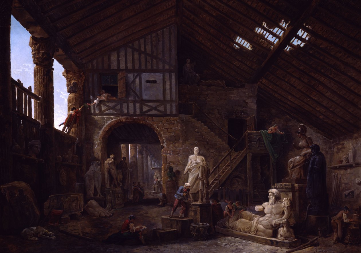 Régiség restaurátor stúdiója Rómában alkotó: Hubert Robert