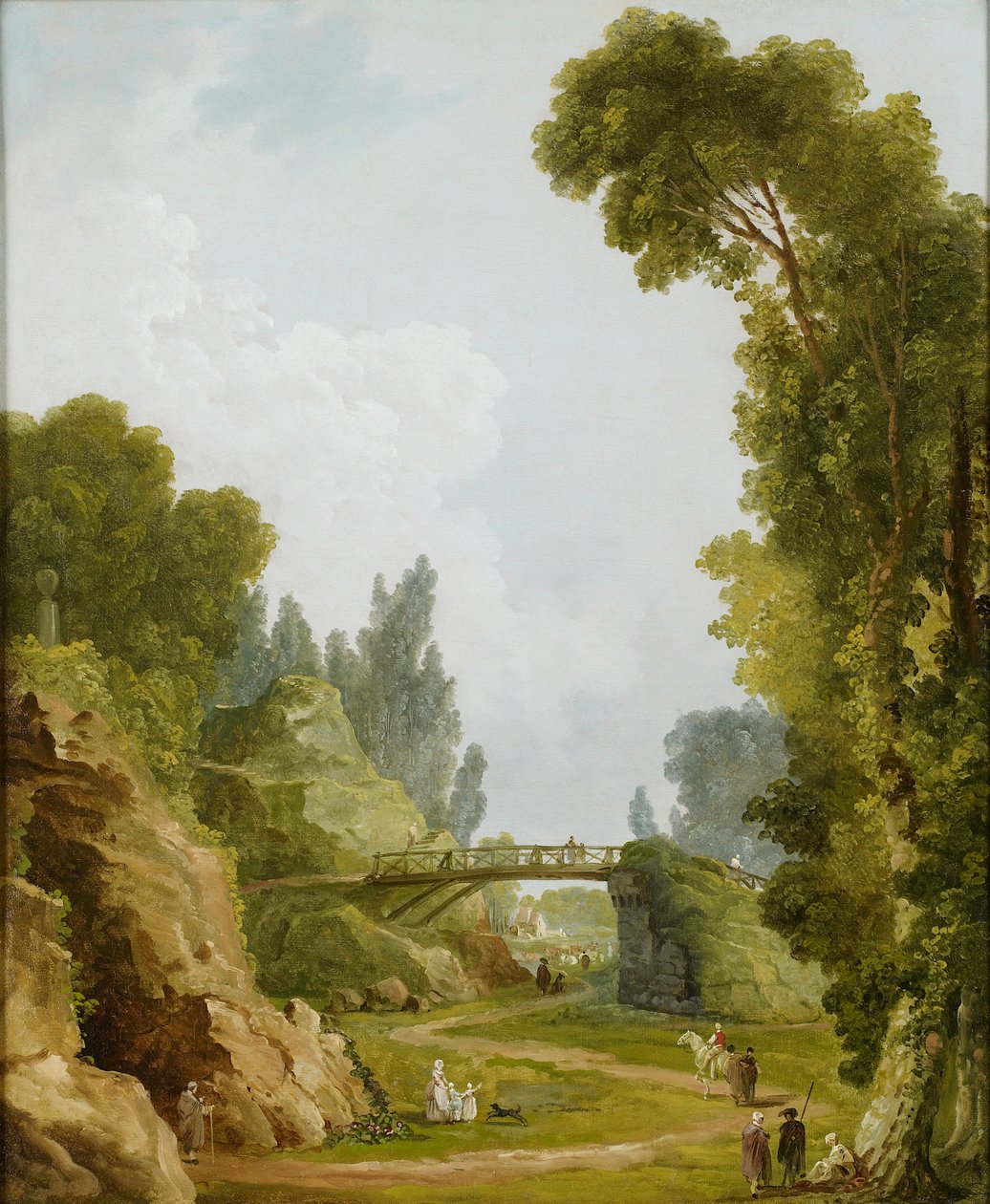 A rusztikus híd, Chateau de Méréville, Franciaország, 1785 körül alkotó: Hubert Robert
