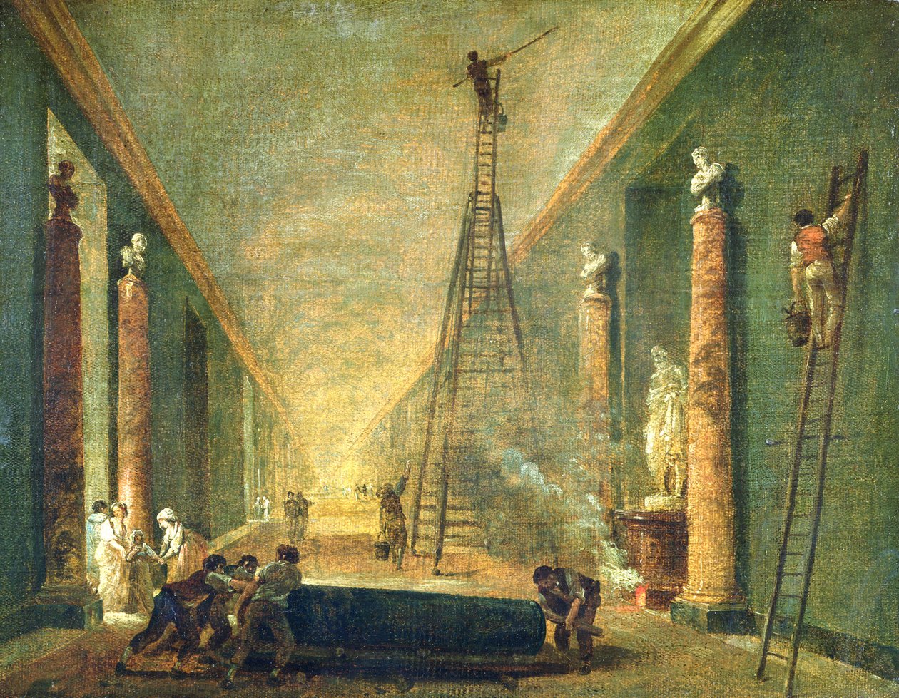 A Louvre nagygalériájának látképe a restaurálás alatt, 1798-99 alkotó: Hubert Robert
