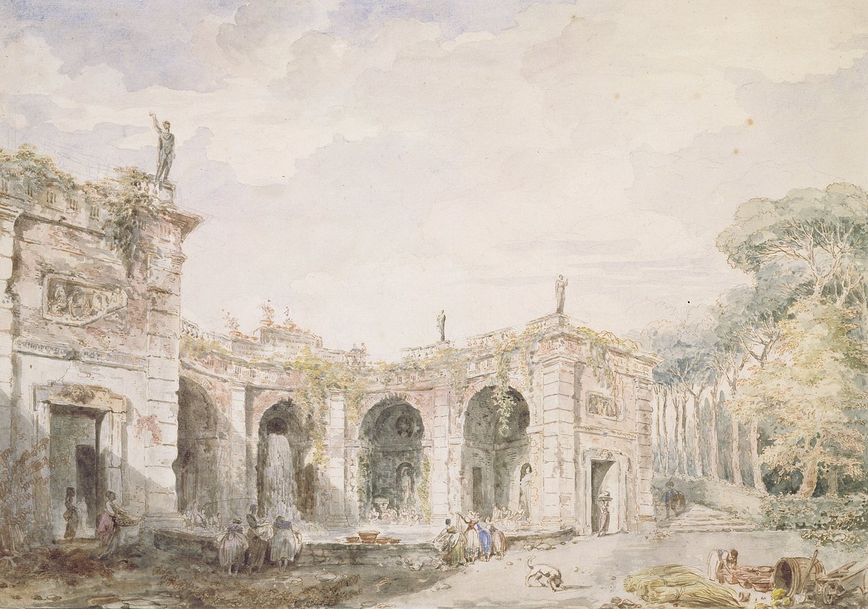 Villa Aldobrandini, Frascati, 1762 (toll és tinta és wc papírra) alkotó: Hubert Robert