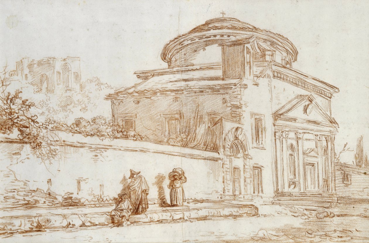Villa Sacchetti, Róma (piros kréta papíron) alkotó: Hubert Robert