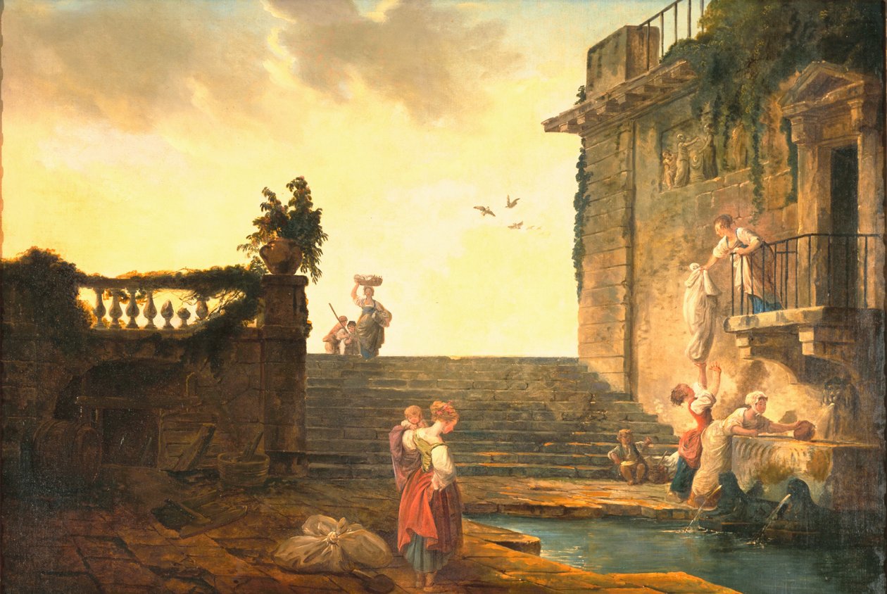 Mosók a szökőkútnál, 1770-75 körül alkotó: Hubert Robert