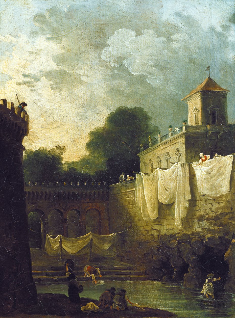Mosók egy olasz villa árkában alkotó: Hubert Robert