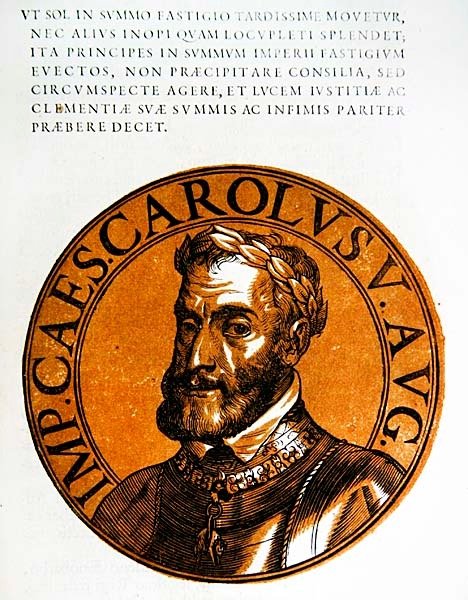 V. Károly, a római római császár medálos portréja alkotó: Hubert (after) Goltzius