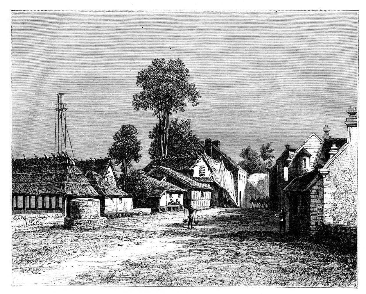 Macassar utcája, Celebes, Indonézia, 19. század. alkotó: Hubert Clerget