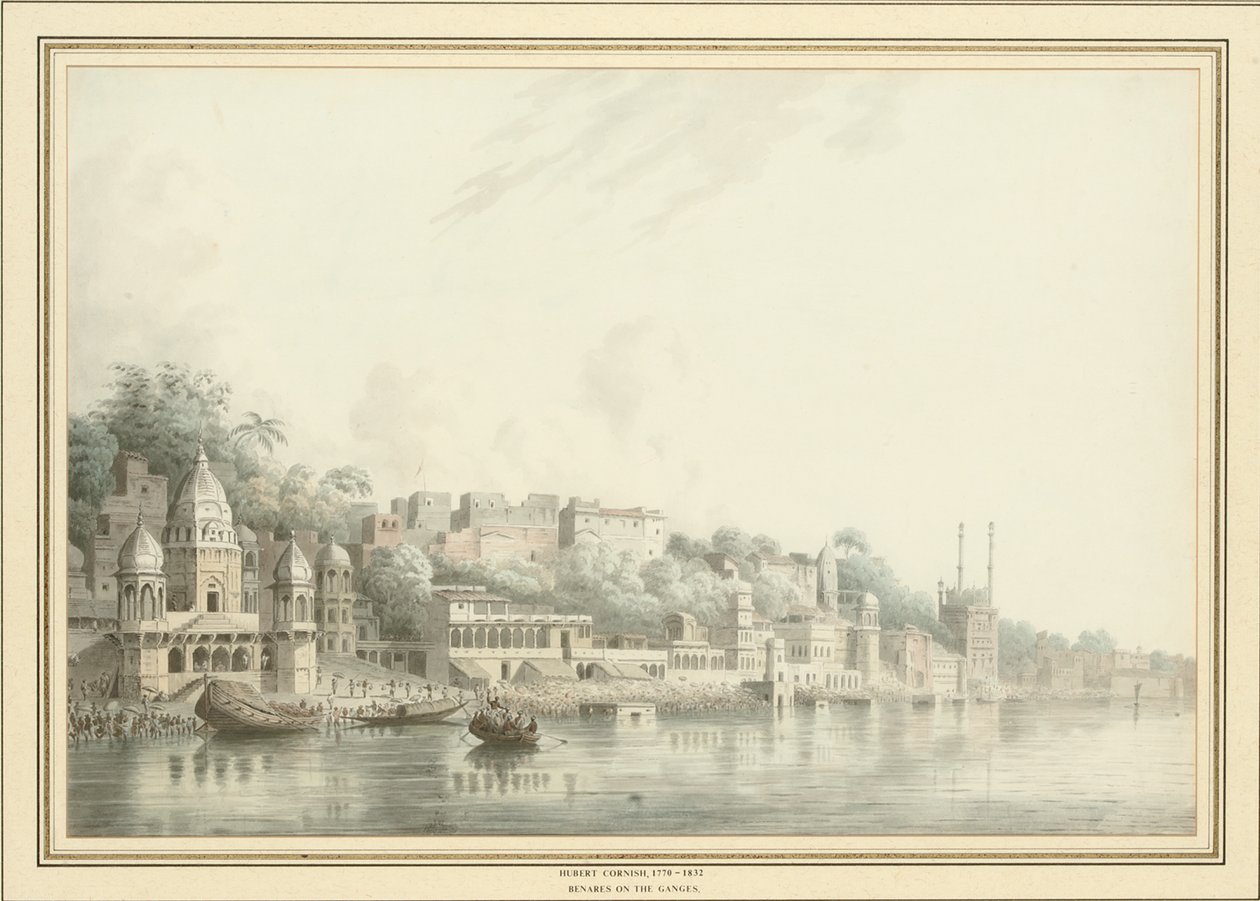 Benares a Gangesz folyón (ceruza, toll, tinta és w/c papíron) alkotó: Hubert Cornish