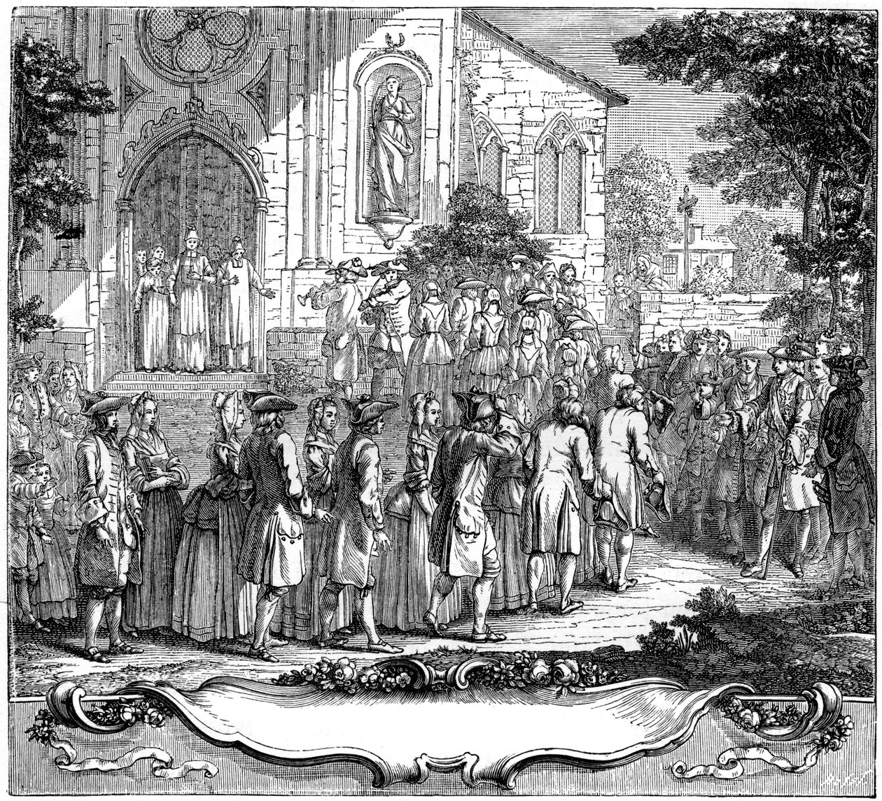 Tíz szegény lány házassága, 1761, 1885. alkotó: Hubert Francois Gravelot