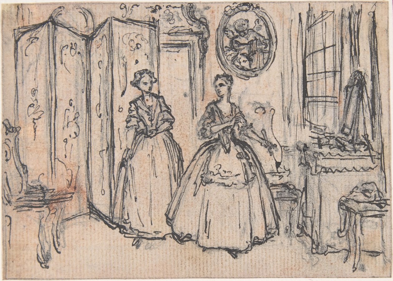 Tanulmány „Az őrző hatalmáról” című műhöz, rézkarcos vignetta a „Dalok a Flora operában” című műben alkotó: Hubert Francois Gravelot