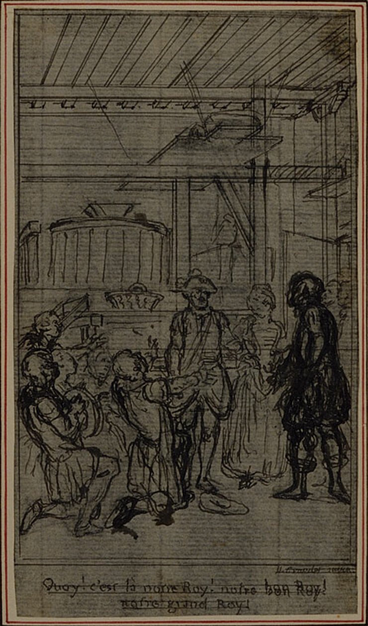 Tanulmány Colle "La Partie de Chasse de Henri IV" című művének III. felvonásából készült vignetta-előképhez. alkotó: Hubert Francois Gravelot