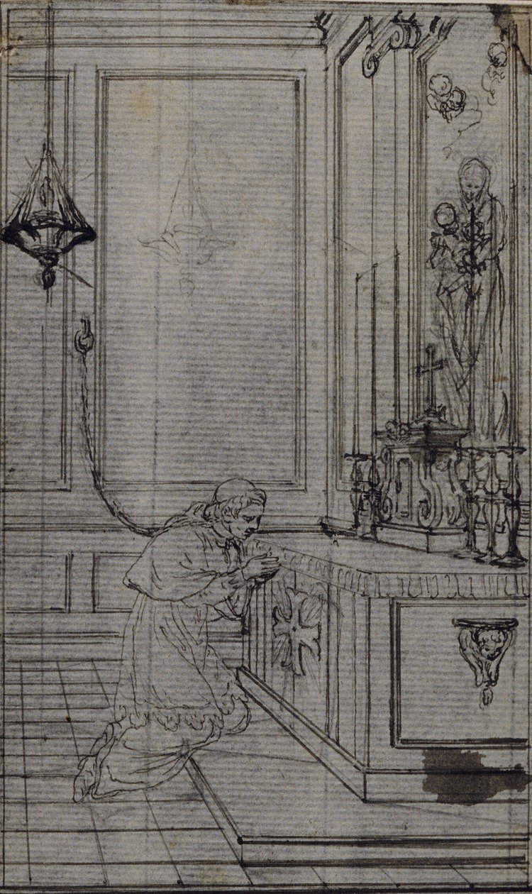 Tanulmány a vignettához Dinouart apát "Vie du Venerable don Juan de Palafox" című művében, 256. o. alkotó: Hubert Francois Gravelot