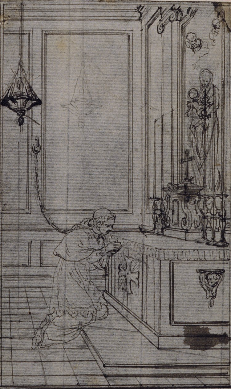 Tanulmány a vignettához Dinouart apát "Vie du Venerable don Juan de Palafox" című művében, 256. o. alkotó: Hubert Francois Gravelot